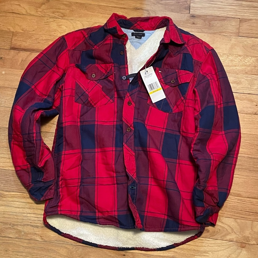 NEW Tommy Hilfiger boys plaid shirt with fuzzy lining - size M 12-14- NWT
